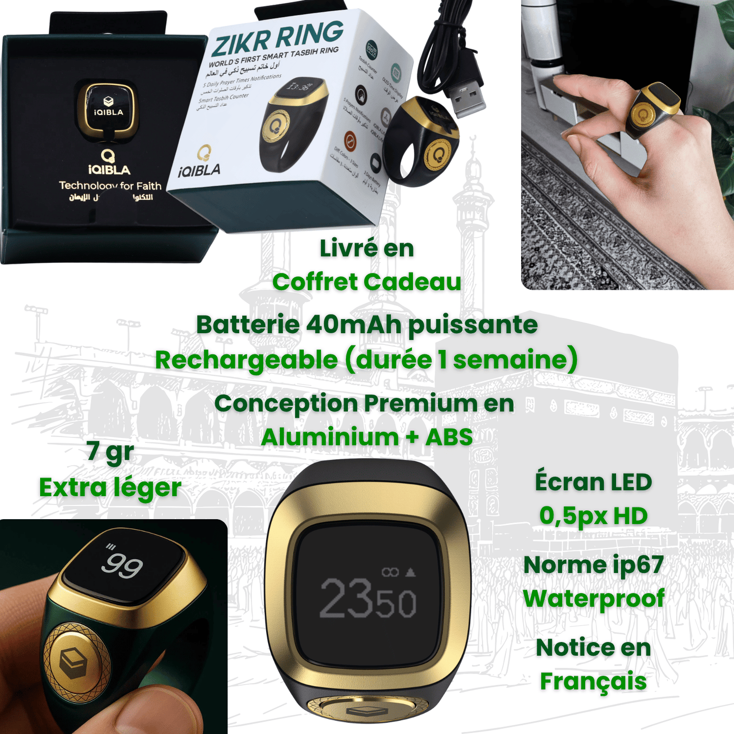 Misbaha ☪ Digital｜Dhikr & Tasbih - Bague Connectée Islam