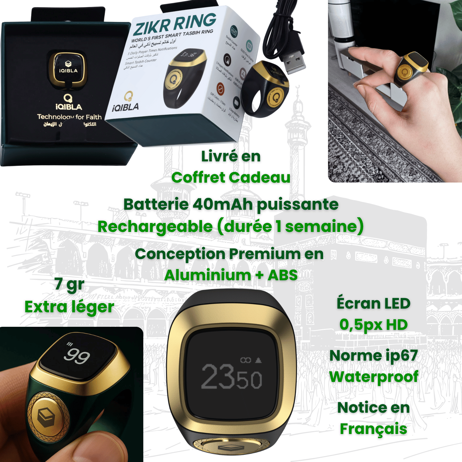 Misbaha ☪ Digital｜Dhikr & Tasbih - Bague Connectée Islam